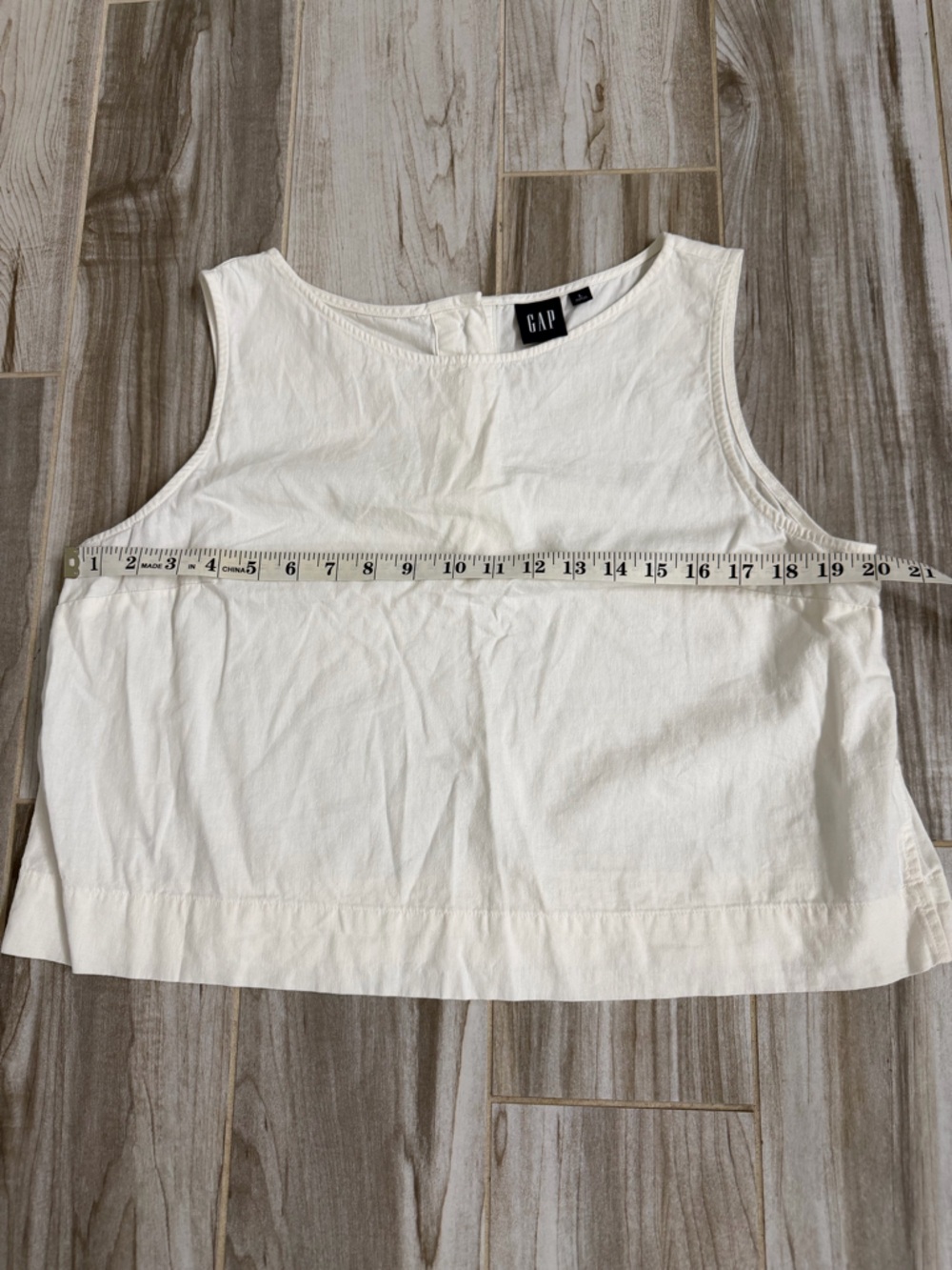 White cropped linen blend tank